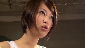 Saki Otsuka in stockings takes large dildo
